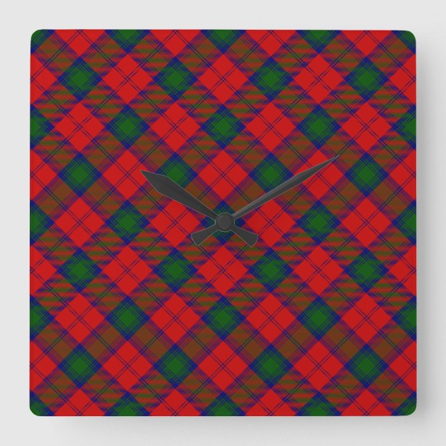 Lindsay tartan red green plaid square wall clock (Front)
