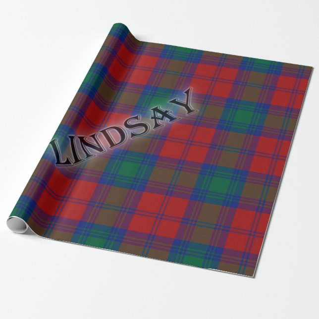 Lindsay Tartan with the Last Name Wrapping Paper (Unrolled)