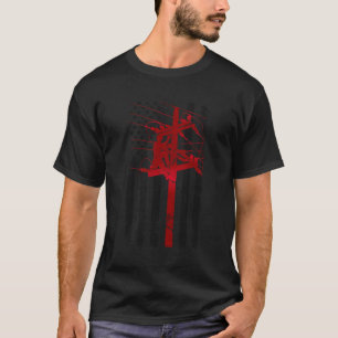 Line American Flag Electric Cable Lineworker T-Shirt