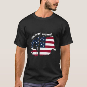 Line American Flag Electric Cable Patriotic Line T-Shirt