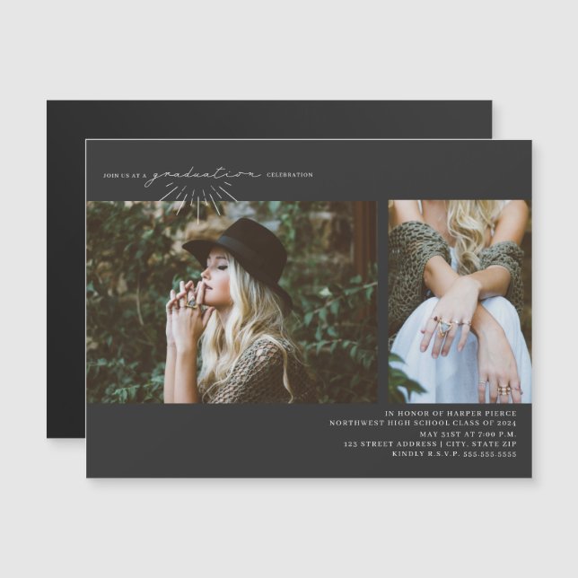 Line Art 2 Photo Graduation Party Grey Magnetic (Front/Back)