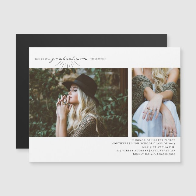 Line Art 2 Photo Graduation Party Magnetic (Front/Back)