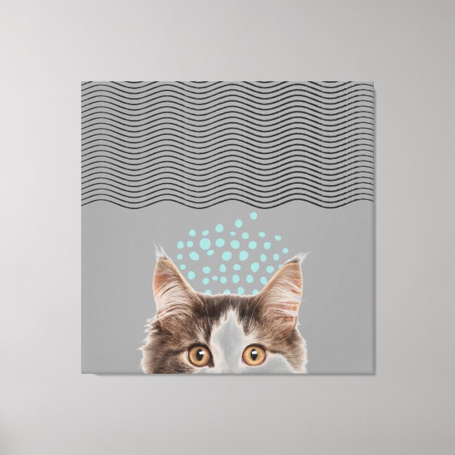 Line art abstract dots staring cat canvas print (Front)