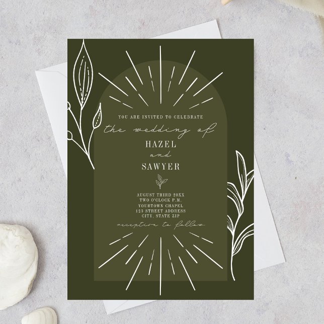 Line Art Arch Botanical Green Wedding Invitation (Creator Uploaded)