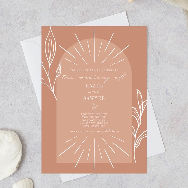 Line Art Arch Botanical Terra Cotta Wedding Invitation (Creator Uploaded)