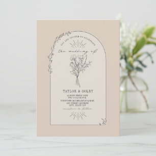 Line Art Arch Bouquet Desert Tan Wedding Invitation