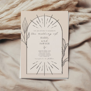 Line Art Arch Script Desert Tan Wedding Invitation