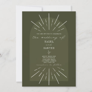 Line Art Arch Script Green Wedding Invitation