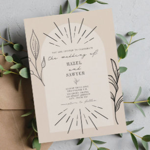 Line Art Arch Script Tan Desert Botanical Wedding Invitation