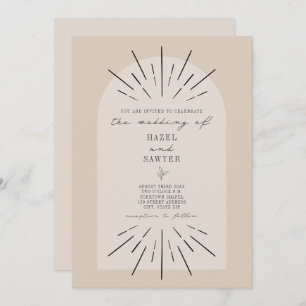 Line Art Arch Script Tan Desert Minimalist Wedding Invitation