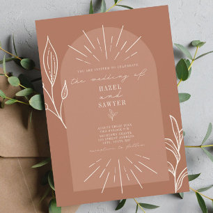 Line Art Arch Script Terracotta Botanical Invitation