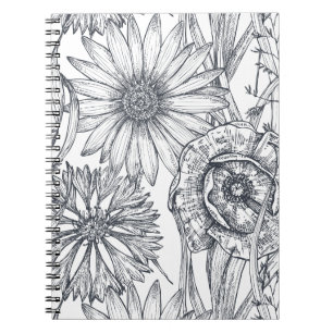 Line art artistic floral pretty and cute notebook 
