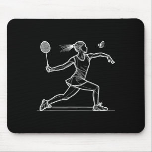 Line Art Badminton Player Shuttle Women Badmintone Mouse Mat