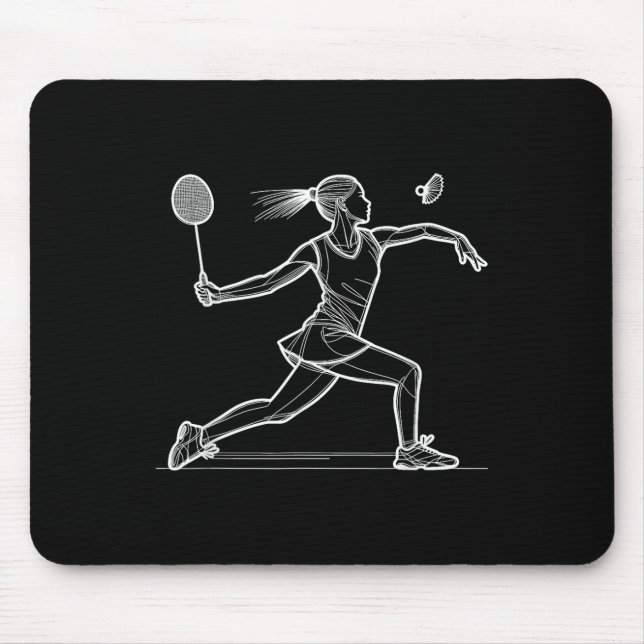 Line Art Badminton Player Shuttle Women Badmintone Mouse Mat (Front)