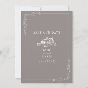 Line Art Barn Amethyst Grey Farm Wedding Save The Date