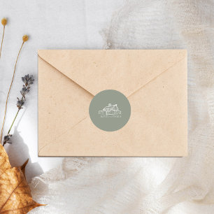 Line Art Barn Sage Green Farm Fall Wedding Classic Round Sticker