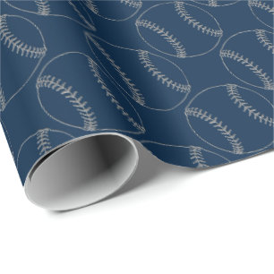 Line Art Baseballs-Embossed Blue-Gift Wrap Paper