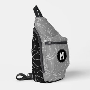 line art basketballs on black grey colour blocks sling bag