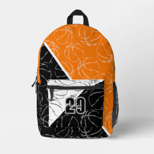 line art basketballs on orange black white printed backpack