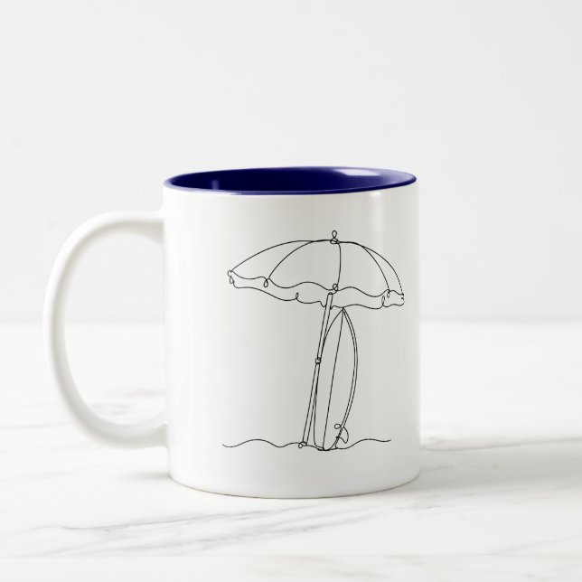 Line Art Beach Umbrella Surfboard Mug (Left)