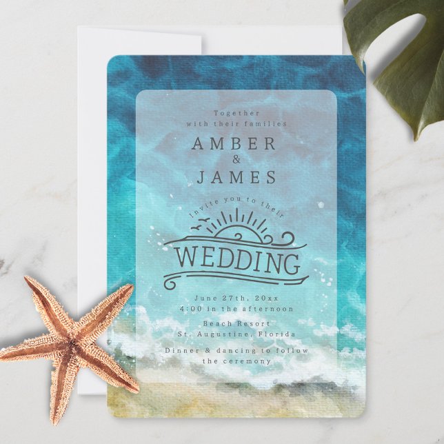 Line Art Beach Wedding Watercolor Shore Invitation (Creator Uploaded)