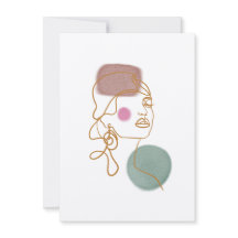 Line Art Beautiful Face-Flat Greeting Card
