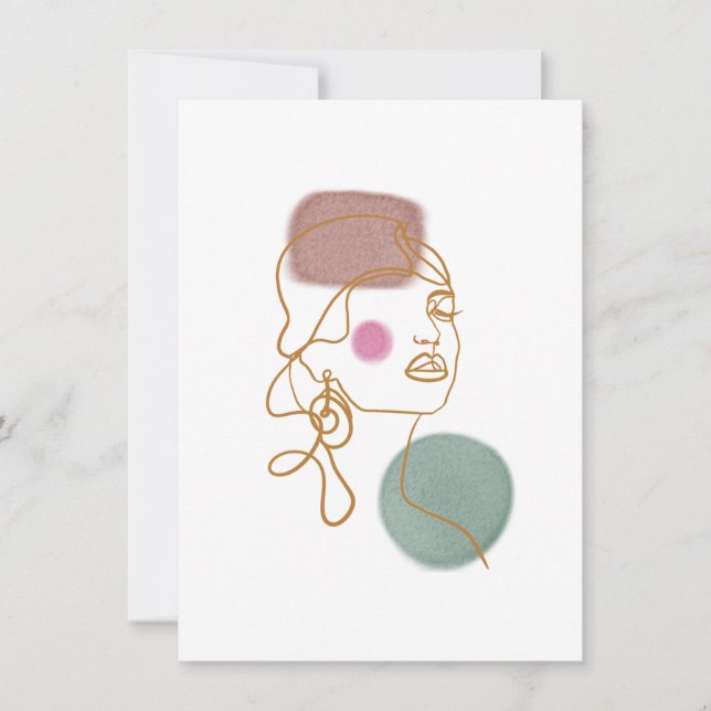 Line Art Beautiful Face-Flat Greeting Card (Front)