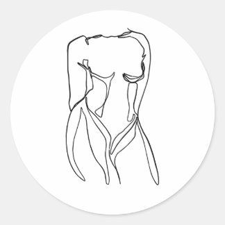 line art black and white women body minimal classic round sticker