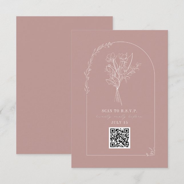Line Art Bouquet Arch Blush Pink Wedding QR RSVP (Front/Back)