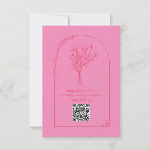 Line Art Bouquet Arch Pink Red Wedding QR RSVP