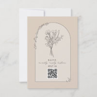 Line Art Bouquet Desert Tan Wedding QR Code RSVP