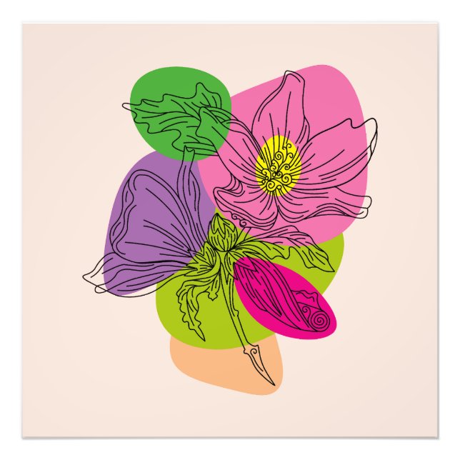 Line Art Bright Hibiscus Flower Photo Print (Front)