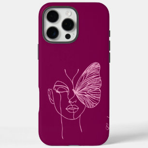 Line art butterfly, magenta iPhone 16 pro max case