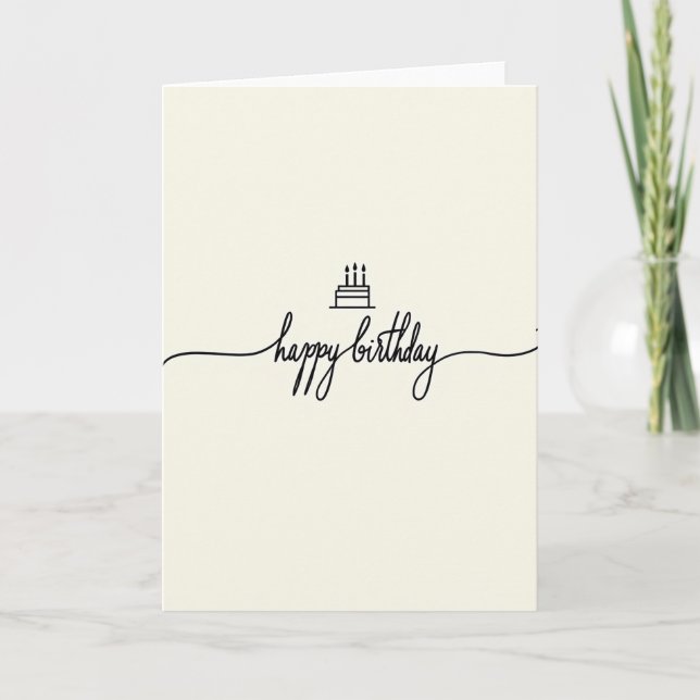 Line Art Cake Birthday Card (Front)