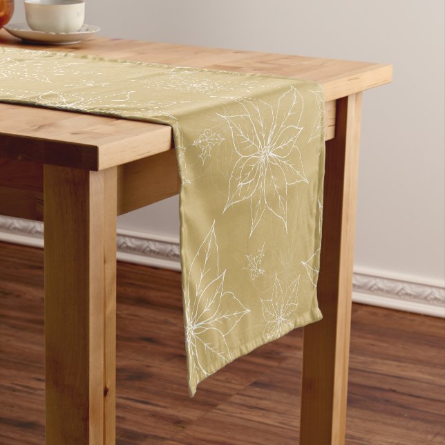Line art Christmas gold poinsettia Short Table Runner (In Situ)