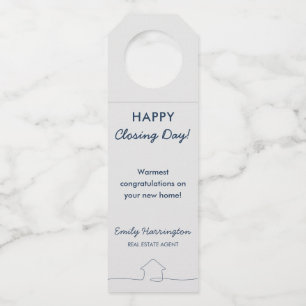 Line Art Closing Day Navy Real Estate Agent Bottle Tag
