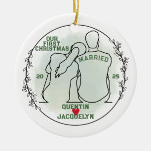 Line Art Couple First Christmas Married Ceramic Tree Decoration