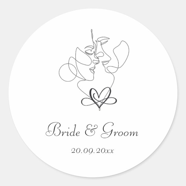 Line Art Couple Minimalist Wedding Classic Round Sticker (Front)
