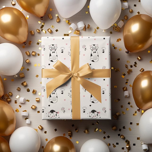 LINE ART CUTE KITTY CAT "I LOVE YOU"  WRAPPING PAPER (Creator Uploaded)