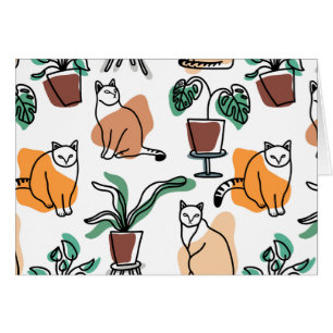 Line art drawing cats and flowers
