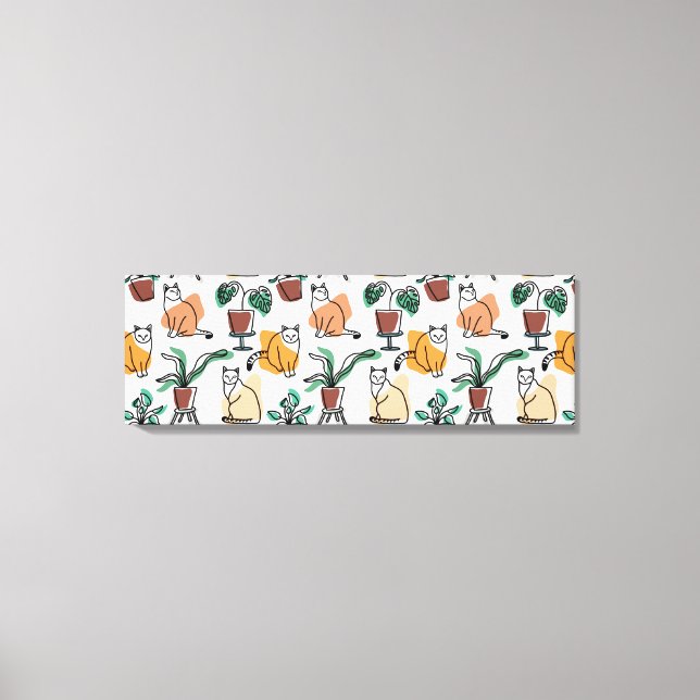 Line art drawing cats and flowers canvas print (Front)