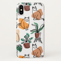 Line art drawing cats and flowers