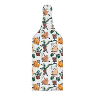 Line art drawing cats and flowers cutting board