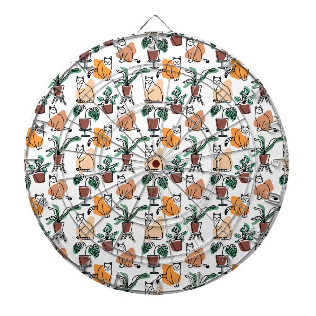 Line art drawing cats and flowers dartboard (Front)