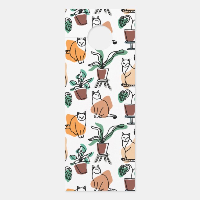 Line art drawing cats and flowers door hanger (Front)