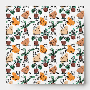 Line art drawing cats and flowers envelope