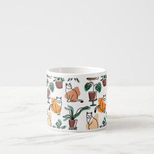 Line art drawing cats and flowers espresso cup