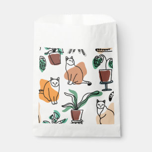 Line art drawing cats and flowers favour bags
