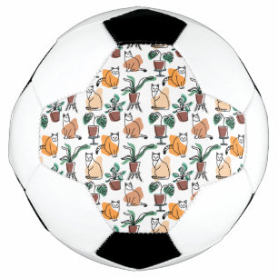 Line art drawing cats and flowers football