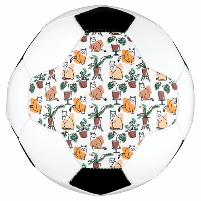 Line art drawing cats and flowers football (Front)